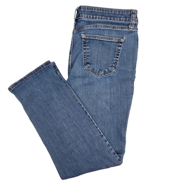 St. John's Bay Denim - St John's Bay Women's Straight Leg Jeans Sz 12 Blue Whiskered Denim Cotton Blend